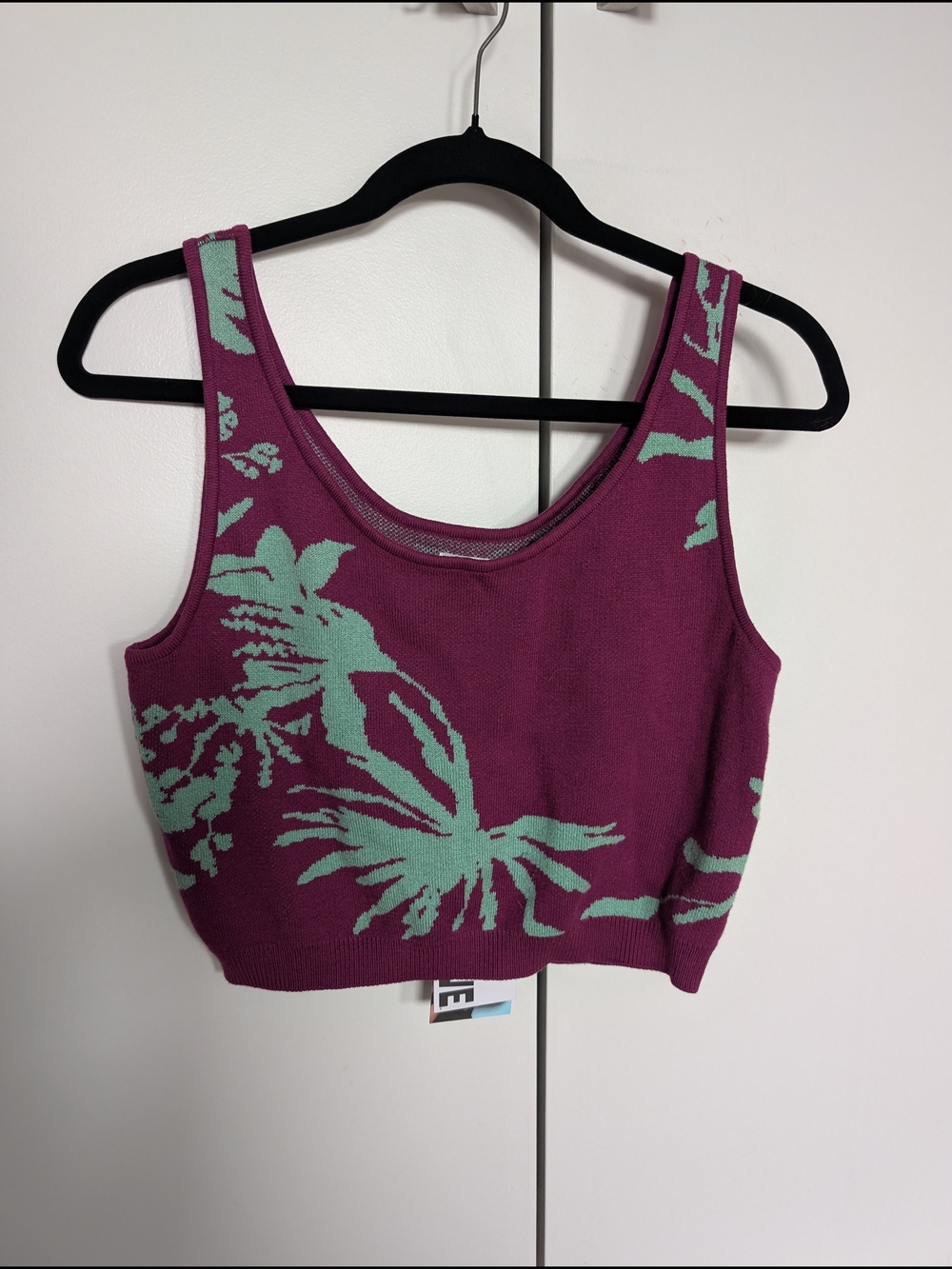 Floral Knit Crop Tank Top - Purple/Teal Future Collective Size M